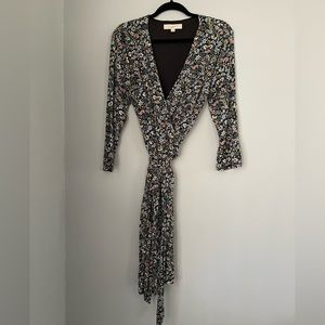 LOFT Black Floral Jersey Wrap Dress Size Large